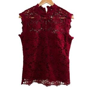 Nanette Lepore, small burgundy, sleeveless Hynek lease overlay blouse small